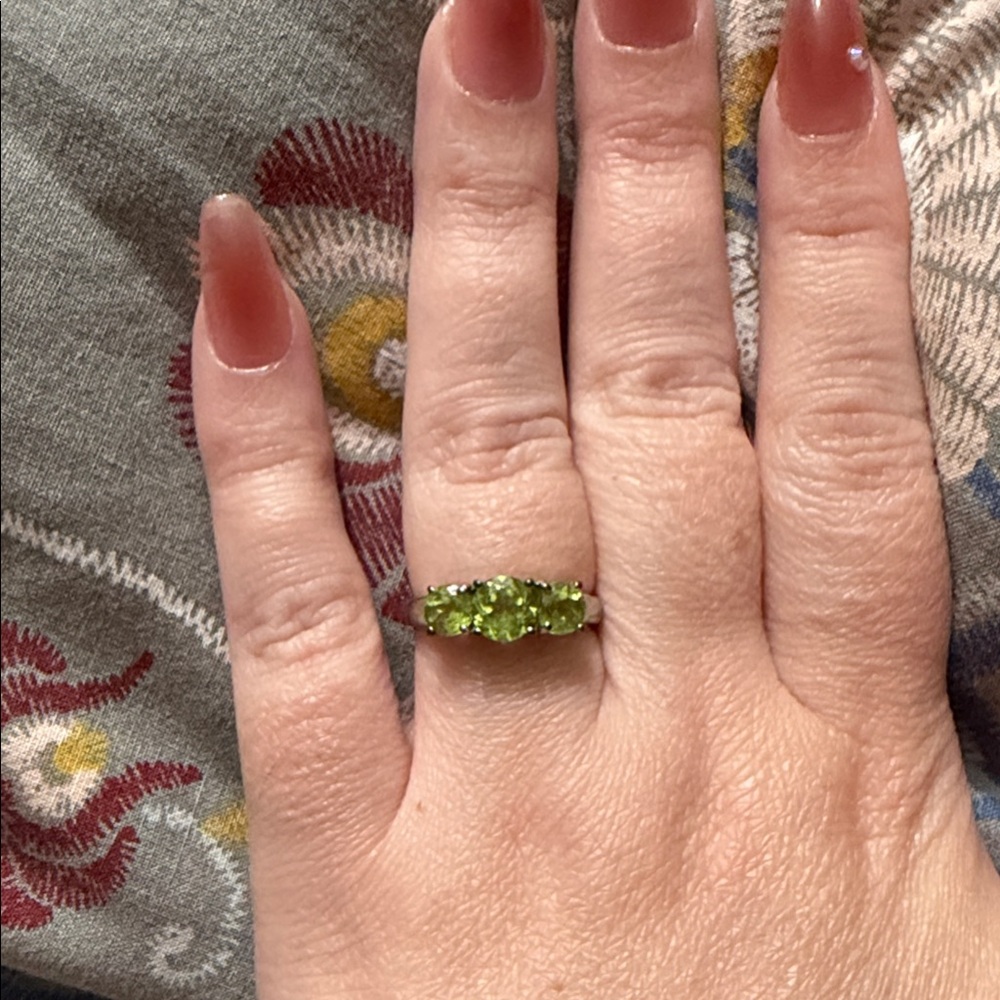 Vibrant 3 peridot and silver Ring